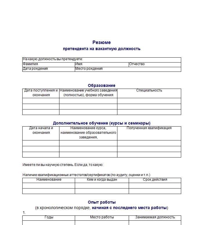 Бланк резюме на работу примеры и шаблоны для успешного поиска работы